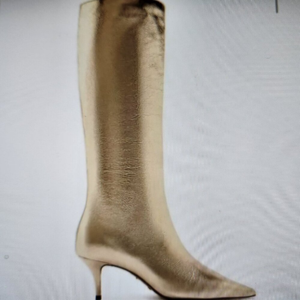 Arezzo Spark Metal Gold Leather heeled boots. NIB. Size Various